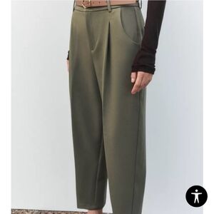 Zara Olive Green Pleated Pants